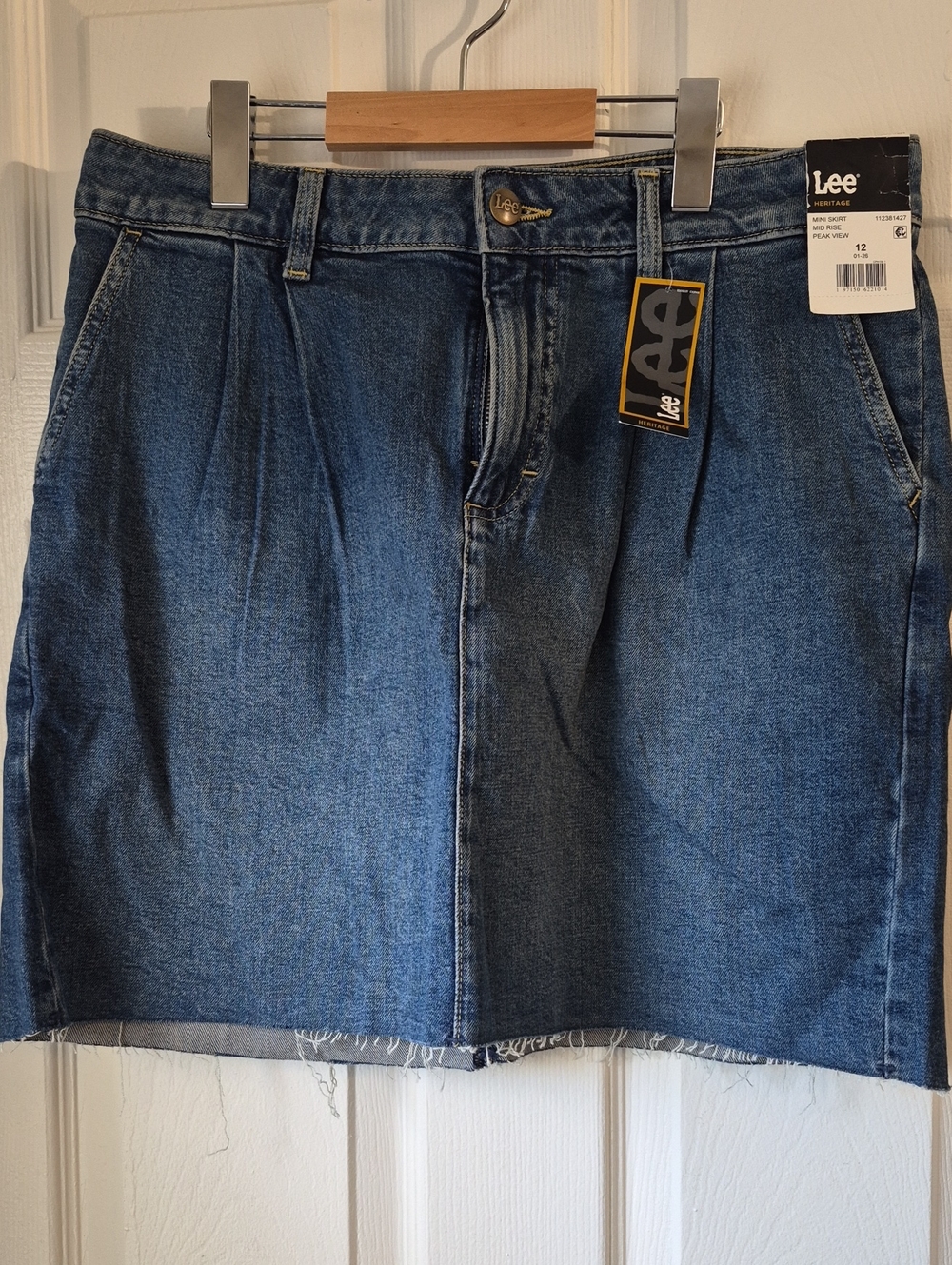 Lee Dark Blue Denim Mini Skirt with Front Pleats